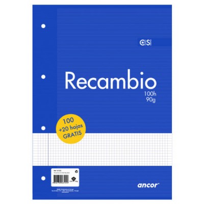 RECAMBIO A4 100+20 HOJAS 90G Q4X4 4 TALADROS ANCOR 061222 (Espera 4 dias)