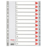 SEPARADOR NUMERICO POLIPROPILENO MULTITALADRO 1-12 FORMATO A4 COLOR GRIS ESSELTE 47138 (Espera 4 dias)