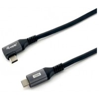 Equip Cable USB-C 2.0 Macho Macho Acodado 90° 100W Con Chip E-Mark Color Negro 3.0m Malla algodon trenzado Carcasa Conector Aluminio