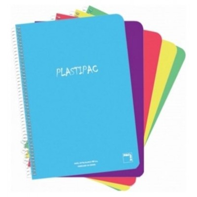 CUADERNO SERIE PLASTIPAC 90 GRS. TAPA POLIPROPILENO FOLIO (215X310MM.) 80 HOJAS HORIZONTAL CON MARGEN 8 COLORES SURTIDOS PACSA 16407 (MIN5) (Espera 4 dias)