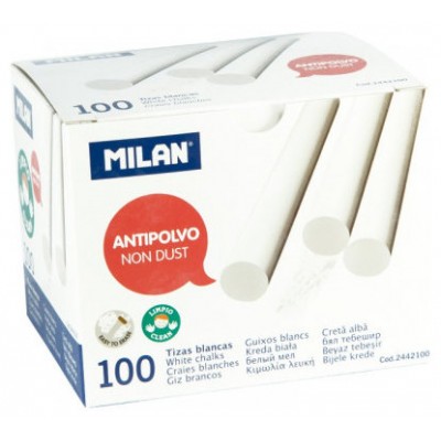 CAJA 100 TIZAS DE CARBONATO DE CALCIO BLANCAS REDONDAS -ANTIPOLVO MILAN 2442100 (Espera 4 dias)