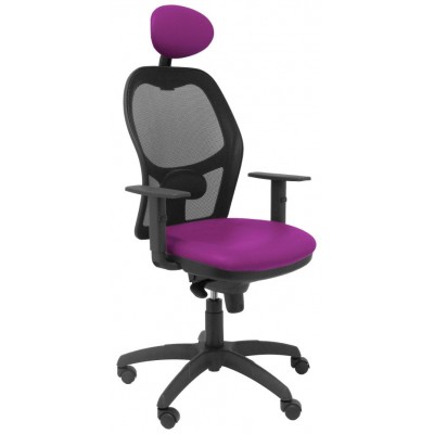PIQUERAS Y CRESPO Silla Jorquera malla negra asiento similpiel morado con cabecero fijo