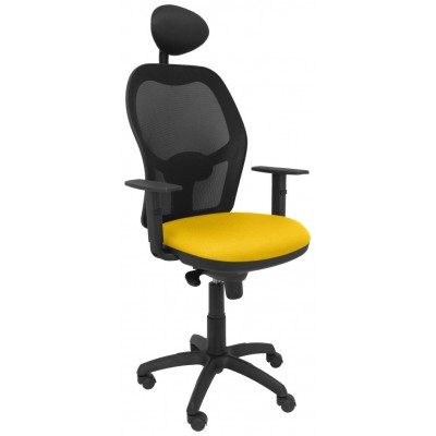PIQUERAS Y CRESPO Silla Jorquera malla negra asiento bali amarillo con cabecero fijo