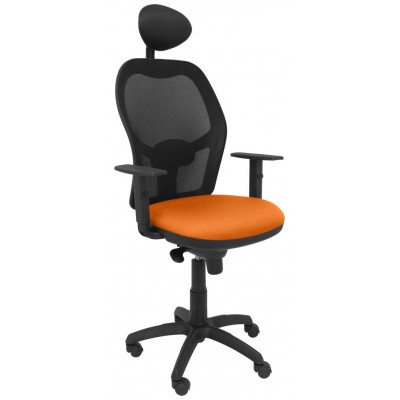 PIQUERAS Y CRESPO Silla Jorquera malla negra asiento bali naranja con cabecero fijo