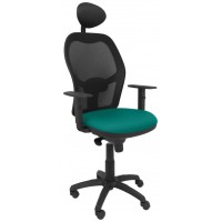 PIQUERAS Y CRESPO Silla Jorquera malla negra asiento bali turquesa con cabecero fijo PIQUERAS Y CRESPO Silla Jorquera malla negra asiento bali turquesa con cabecero fijo
