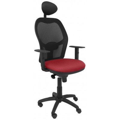 PIQUERAS Y CRESPO Silla Jorquera malla negra asiento bali granate con cabecero fijo