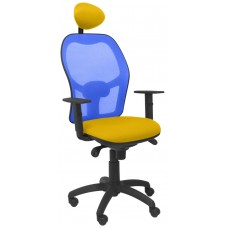 PIQUERAS Y CRESPO Silla Jorquera malla azul asiento bali amarillo con cabecero fijo