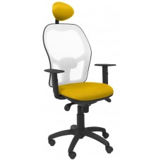 PIQUERAS Y CRESPO Silla Jorquera malla blanca asiento bali amarillo con cabecero fijo