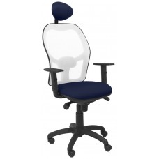 PIQUERAS Y CRESPO Silla Jorquera malla blanca asiento bali azul marino con cabecero fijo