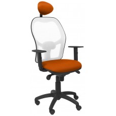 PIQUERAS Y CRESPO Silla Jorquera malla blanca asiento bali naranja con cabecero fijo