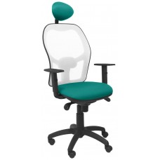 PIQUERAS Y CRESPO Silla Jorquera malla blanca asiento bali turquesa con cabecero fijo