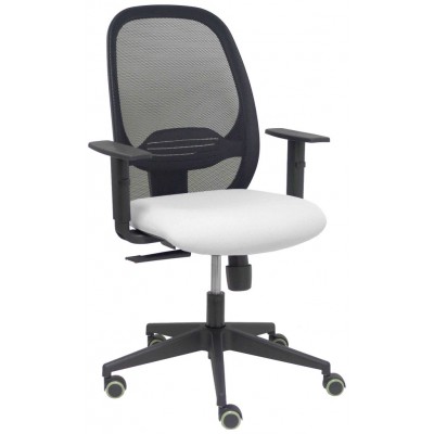 PIQUERAS Y CRESPO Silla Cilanco negra malla negra asiento bali blanco brazo regulable.