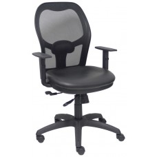 PIQUERAS Y CRESPO Silla Jorquera traslack malla negra asiento similpiel negro brazos regulables