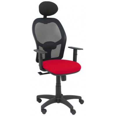 PIQUERAS Y CRESPO Silla Alocen malla negra asiento bali rojo brazos regulables cabecero fijo.