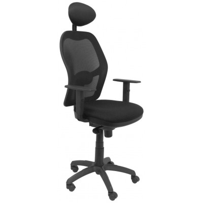 PIQUERAS Y CRESPO Silla Jorquera malla negra asiento bali negro con cabecero fijo y ruedas de parque