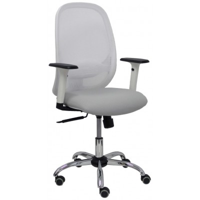 PIQUERAS Y CRESPO Silla Cilanco blanca malla blanca asiento bali gris claro brazo regulable base cromada ruedas parque