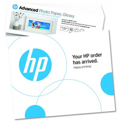 HP Papel fotografico Advanced, brillante, 65 libras, 4 x 12 pulgadas (101 x 305 mm), 10 hojas