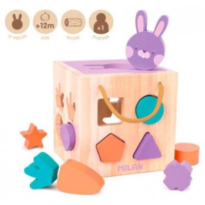 JUGUETE EDUCATIVO DE MADERA CUBO PARA ENCAJAR PIEZAS "RABBIT" MILAN 660505 (Espera 4 dias)