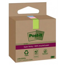 PACK 3 BLOCS 70 HOJAS NOTAS RECICLADAS ADHESIVAS 47,6X47,6MM SUPER STICKY COLORES SURTIDOS CAJA CARTÓN 622 RSS3COL POST-IT 7100284577 (Espera 4 dias)