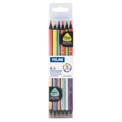 CAJA DE 6 LÁPICES COLORES FLUORESCENTES METALALIZADOS BICOLOR MILAN 7123306B (Espera 4 dias)