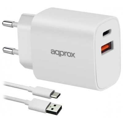 CARGADOR USB APPROX APPUSBWALL20W 1xUSB-C PD 1xUSB-A CARGADOR USB APPROX APPUSBWALL20W 1xUSB-C PD 1xUSB-A