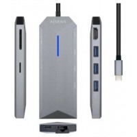 AISENS - USB-C DOCK 8 EN 1, USB-C A 1xHDMI, 1xRJ45, 3xUSB, 1xPD, 1xSD, 1xMICRO SD, GRIS, 15CM