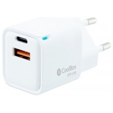 Coolbox Cargador Gan 20W USB-C/USB-A PARED