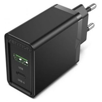 CARGADOR PARED USB-C/PD + USB-A/QC 20W NEGRO VENTION (Espera 4 dias)