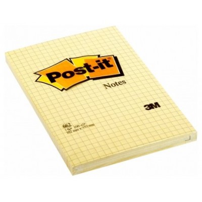 BLOC 100 HOJAS NOTAS GRANDES ADHESIVAS 101X152MM CANARY YELLOW CUADRÍCULA 662N POST-IT 7100172739 (Espera 4 dias)