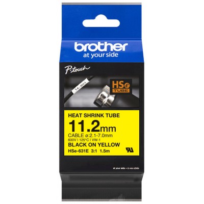 BROTHER Cinta tubo termorretractil. Texto negro sobre fondo amarillo. PTE300, PTE550W, PTP750W, PTP9