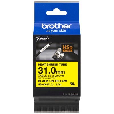 BROTHER Cinta tubo termorretractil. Texto negro sobre fondo amarillo. PTP900W, PTP950NW, PTD800W