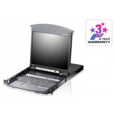 Aten Consola LCD dual rail con switch KVM por IP integrado multi-interfaz Cat 5 de 16 puertos con acceso compartido desde consolas local/remota (Espera 4 dias)