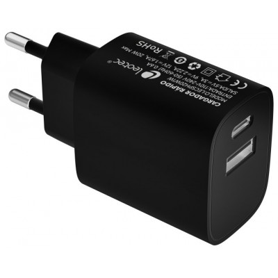 CARGADOR PARED/VIAJE USB-C/PD + USB-A 20W NEGRO LEOTEC (Espera 4 dias)