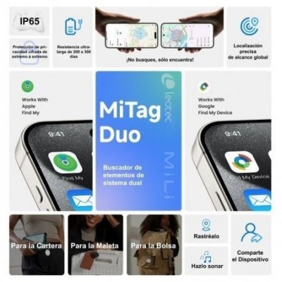 LOCALIZADOR GPS MITAG DUO IOS/ANDROID BLANCO + LLAVERO MARRON LEOTEC (Espera 4 dias)