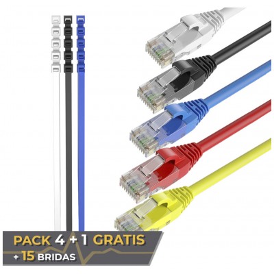 Pack 4 Cables + 1 GRATIS Ethernet CAT6 RJ45 24AWG 1.5m + 15 Bridas Max Connection (Espera 2 dias)