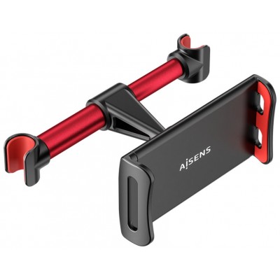 AISENS - SOPORTE COCHE AJUSTABLE (1 PIVOTE) PARA REPOSACABEZAS PARA TELEFONO / TABLET, ROJO