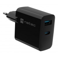 CARGADOR NATEC RIBERA GAN 65W PD3.0 QC3.0 1XUSB-A + 1XUSB-C NEGRO