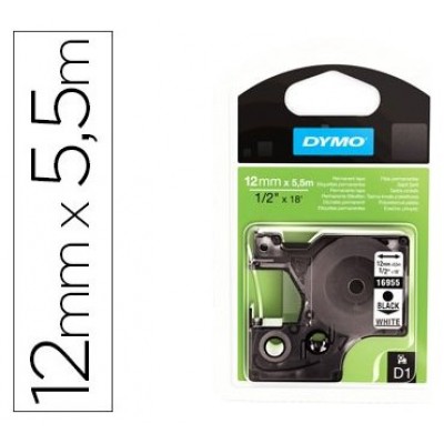 DYMO Cinta LM D1 12mmx5,5m Negro/blanco polyester adhesivo permanente