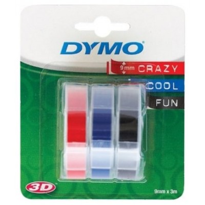 DYMO Cinta RELIEVE 9mm X 3mt para rotuladora Omega/junior color Azul/Negro/Rojo blister 3 unidades