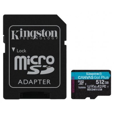 Kingston Technology Tarjeta microSDXC Canvas Go Plus Gen4 de 512 GB, 200 MB/s, A2 U3 V30 y adaptador (Espera 4 dias)