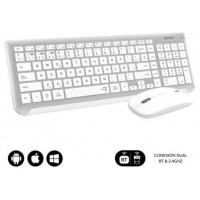 SUBBLIM Teclado con Ratón Bluetooth + 2.4G Combo Dual Prestige Extendido Plata/Blanco (Espera 4 dias)