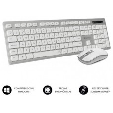 SUBBLIM Teclado Ergonómico y ratón inalámbricos Plano Silencioso Plateado/Blanco Ergo (Espera 4 dias)