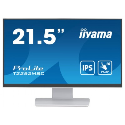 MONITOR IIYAMA 21,5" WHITE BONDED PCAP, 10P TOUCH WITH ANTI-FINGER PRINT COATING, 1920X1080, IPS-SLIM PANEL DESIGN, HDMI, DISPLAYPORT, 250CD/M² (WITH TOUCH), USB 2X 3.0 (T2252MSC-W2) (Espera 4 dias)