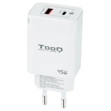 CARGADOR PARED/VIAJE GaN USB-C/PD + USB-A/QC 45W BLANCO TOOQ (Espera 4 dias)