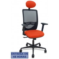 PIQUERAS Y CRESPO Silla Zulema sincro malla negra asiento bali naranja oscuro brazos 2D ruedas 65mm cabecero