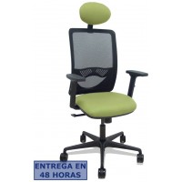 PIQUERAS Y CRESPO Silla Zulema sincro malla negra asiento bali verde oliva brazos 2D ruedas 65mm cabecero
